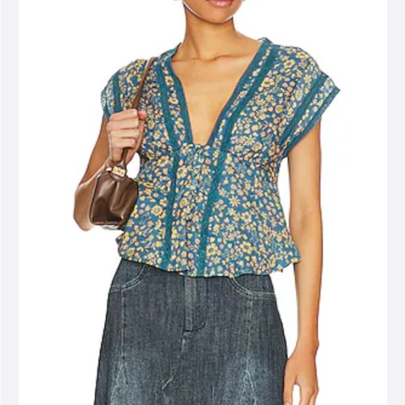 Free People Tops - Free People Blue Floral Top